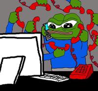 pepe answering multiple red telephones 