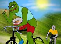 pepe bicycle outrun crying wojak eating spicy wings 