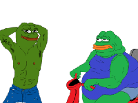 pepe fit flexes in front of fat pepe 