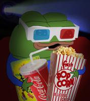 pepe in movie theater popcorn glasses 
