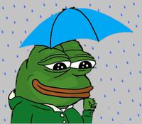 pepe raincoat raining blue umbrella 